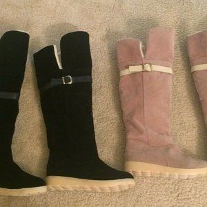 Stylish Women's Knee-High Boots - Black and Pink